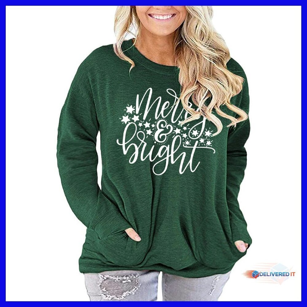 Plus Size Long Sleeve Christmas T-Shirt Cotton Blend Holiday Tee